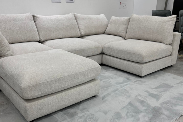 Canapé Julia Modulable Chenille Blanc 4+1 Pouf