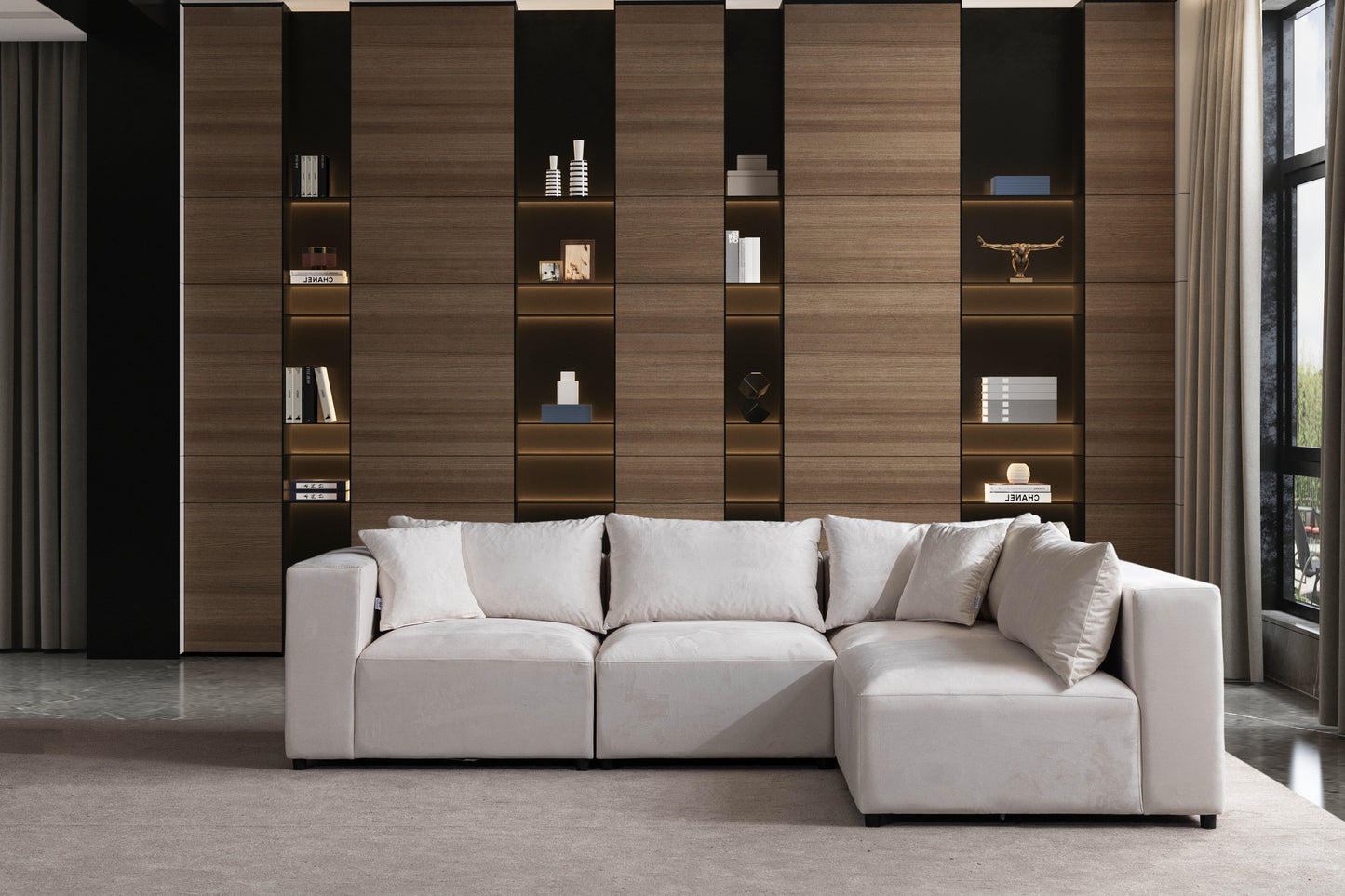 Canapé Azra Modulable Velours Blanc cassé