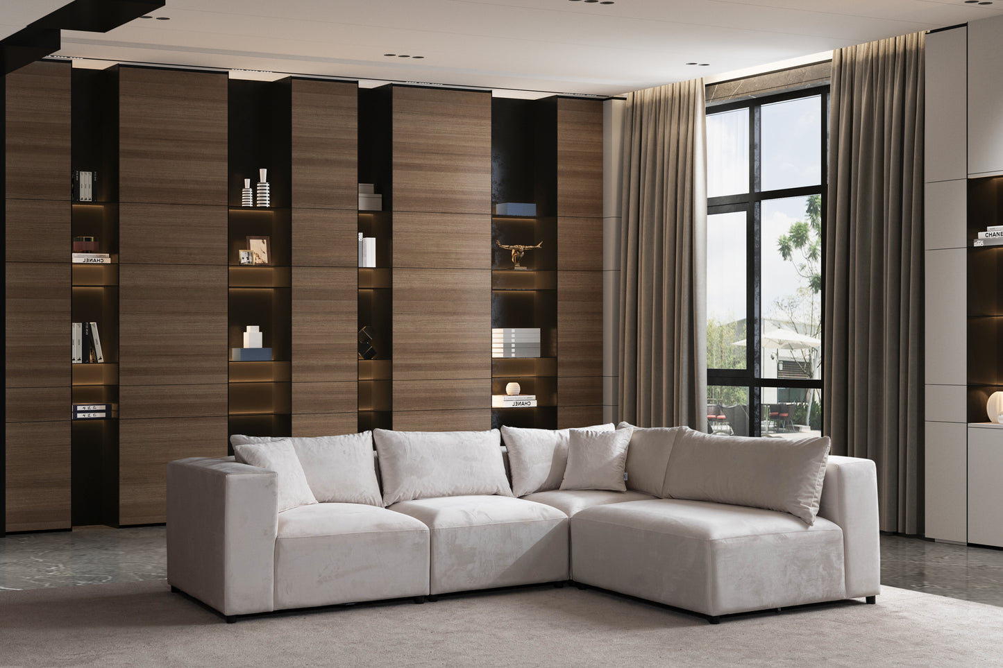 Canapé Azra Modulable Velours Blanc cassé