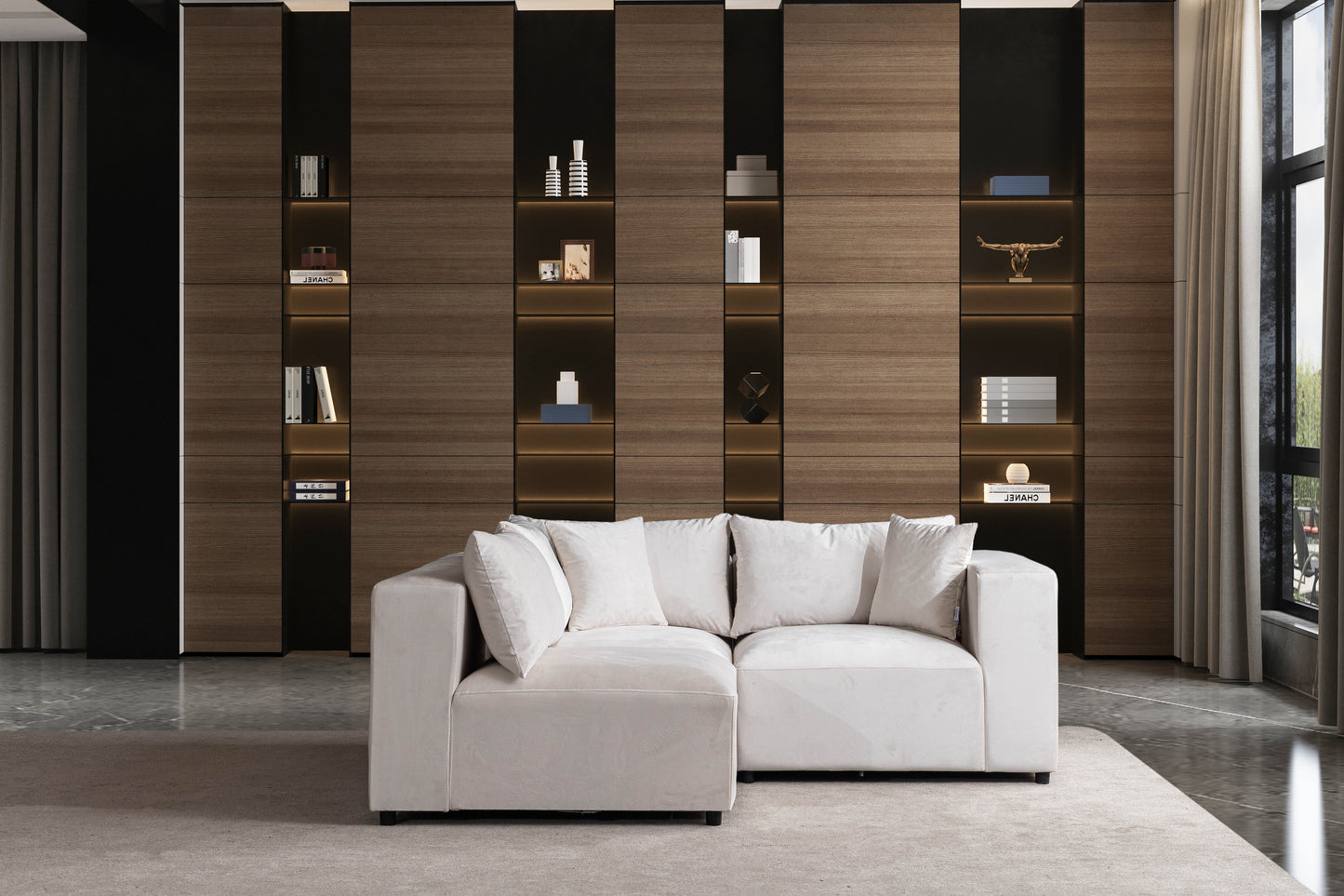 Canapé Azra Modulable Velours Blanc cassé