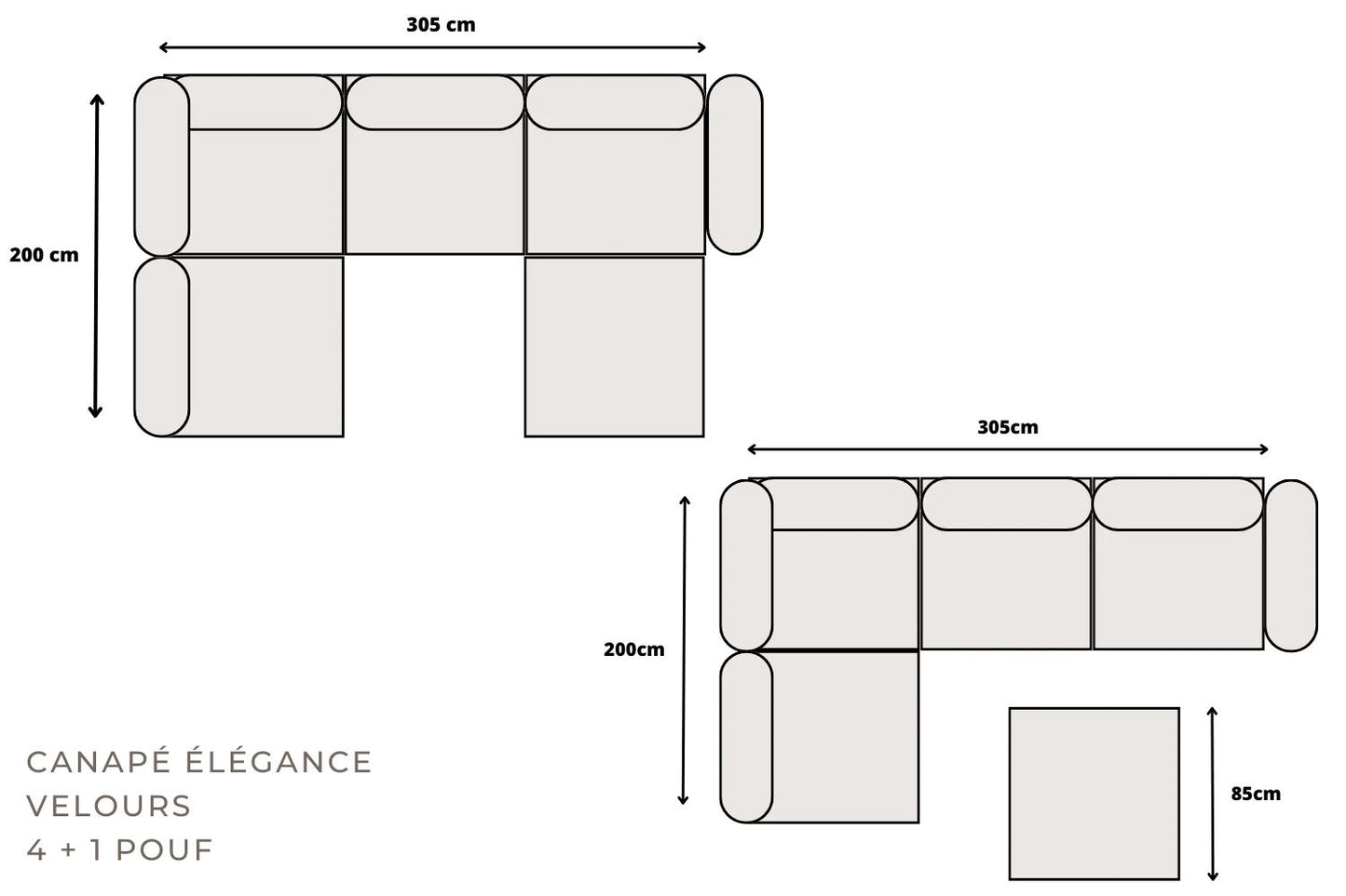 Canapé Elégance Velours 4+1 module beige
