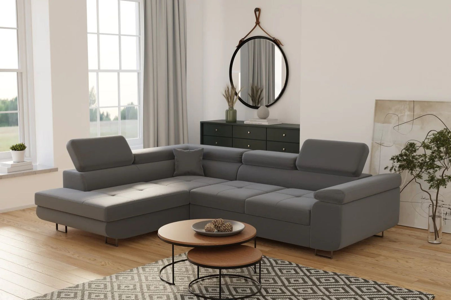 Canapé D'angle convertible Tony en velours gris anthracite