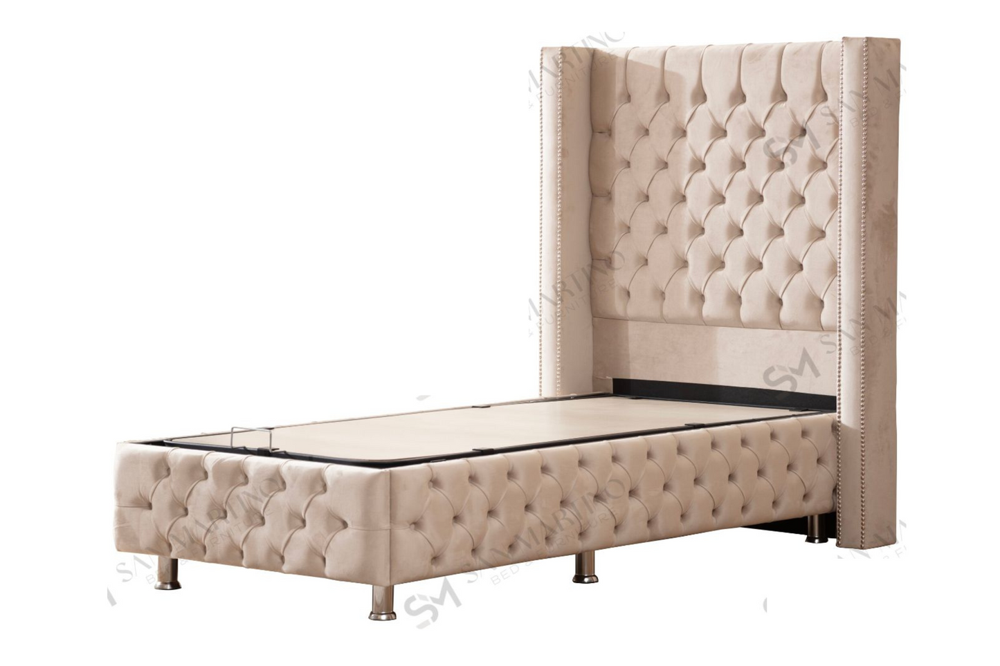LIT COFFRE CLOUTÉ 1 PLACE BEIGE