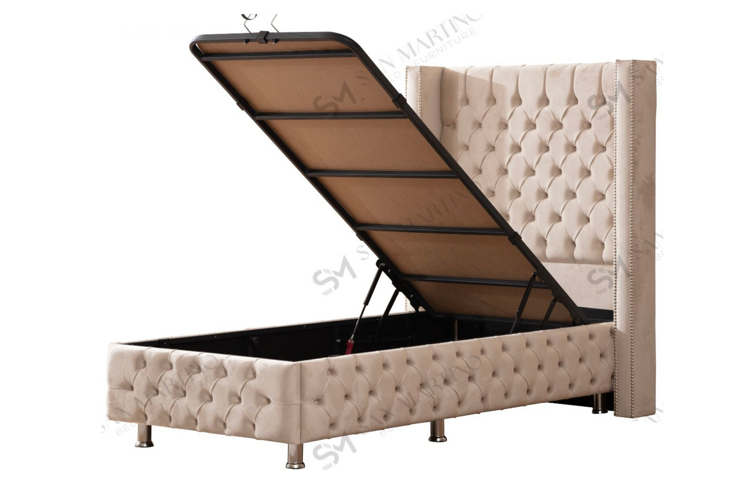LIT COFFRE CLOUTÉ 1 PLACE BEIGE